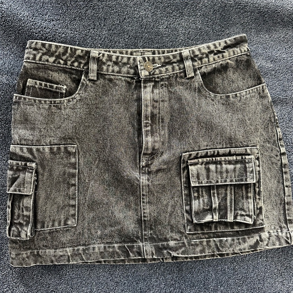 Black Denim Cargo Skirt